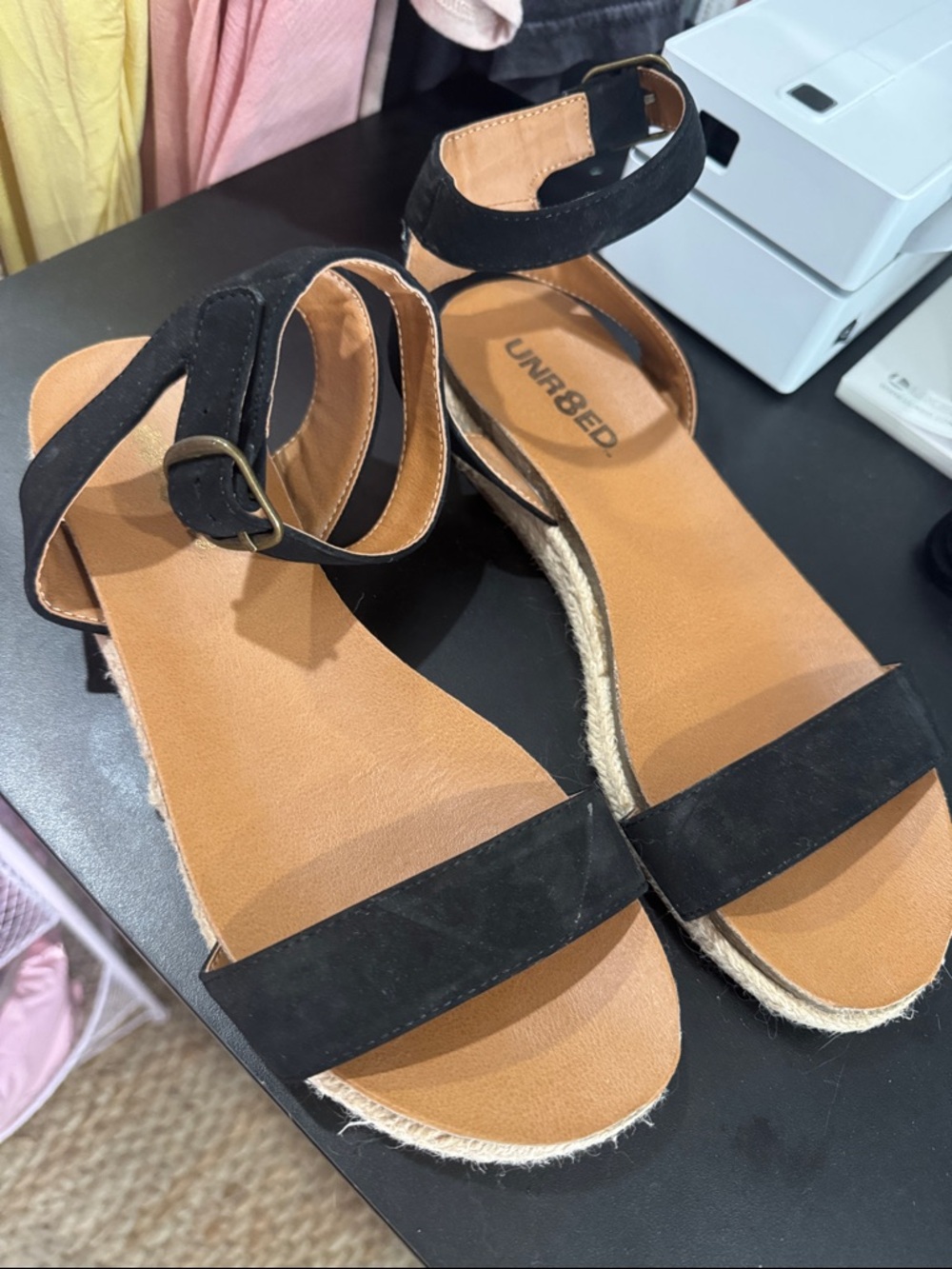 UNR8ED Black Ankle-Strap Espadrille Sandals for Women